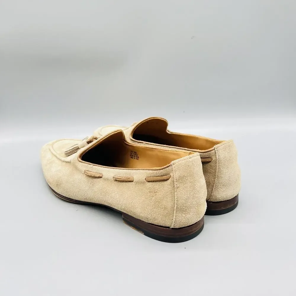 Suitsupply Shoes Mens 9 Beige Suede Slip On Tassel Loafers Dress Casual Classic